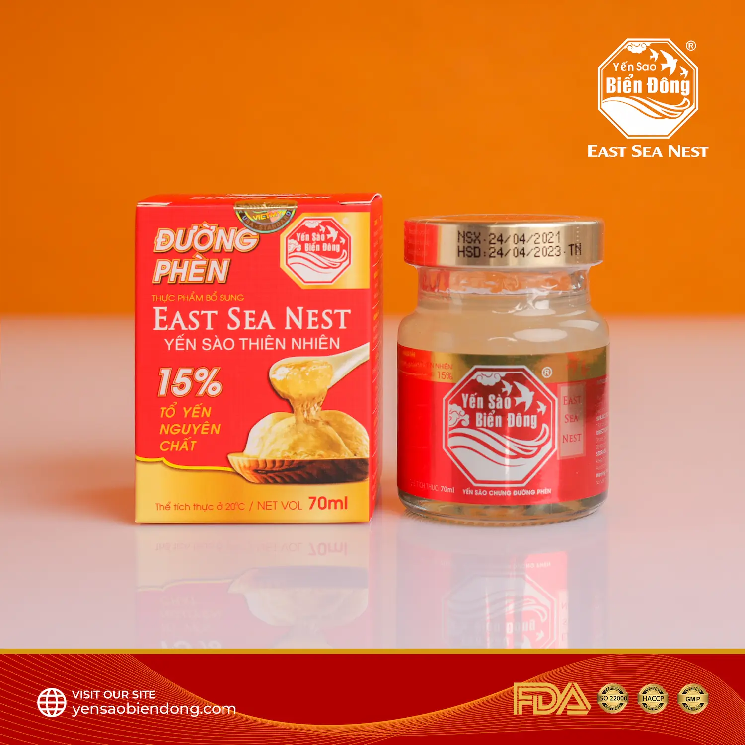 Tổ Yến Chưng Đường Phèn 70ml 15% Yến Sào Biển Đông ESN