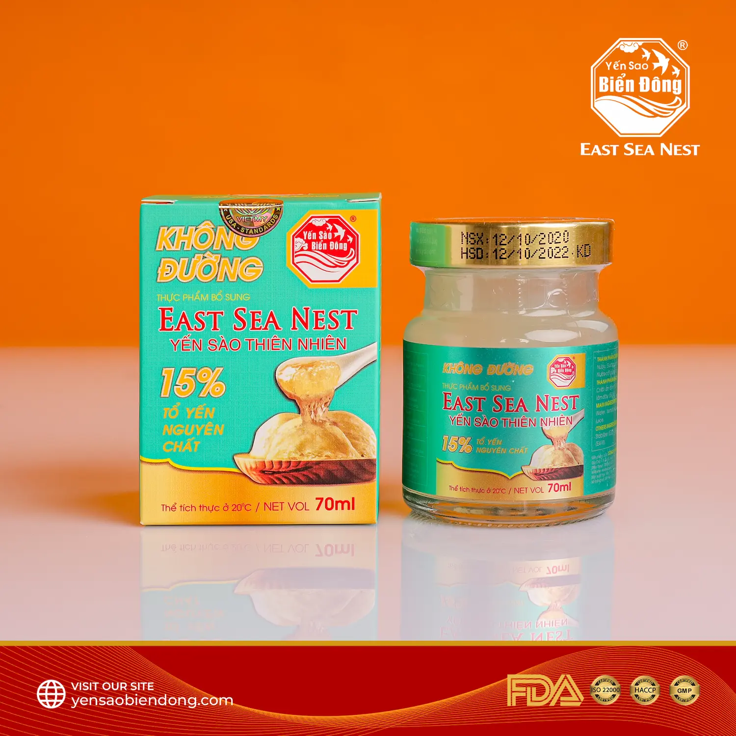 Tổ Yến Chưng Không Đường 70ml 15% Yến Sào Biển Đông ESN